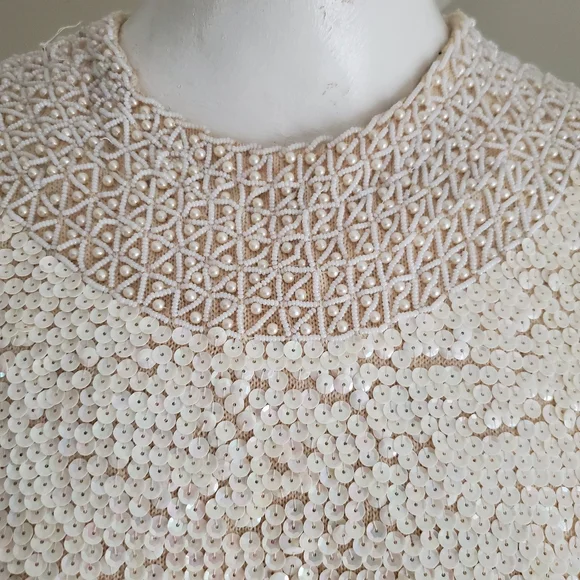 Vintage Short Sleeve Wool Beaded Sequin Top - Picture 5 of 8